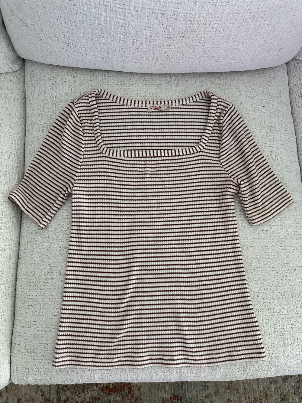 Faherty Striped Square Neck Knit Top - Cream & Brown